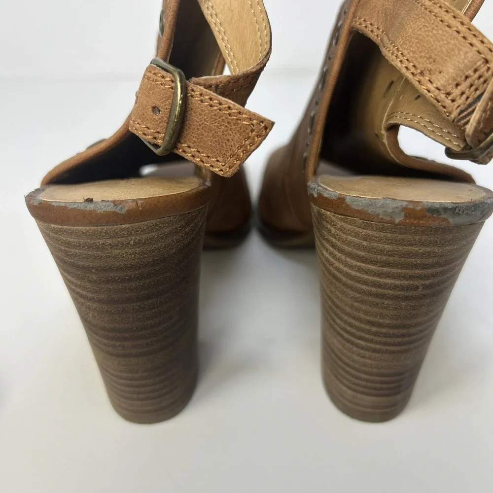 Lucky Brand Lorillar‎ Leather Peep-Toe Heeled Booties – Tan/Toffee – Size 9M